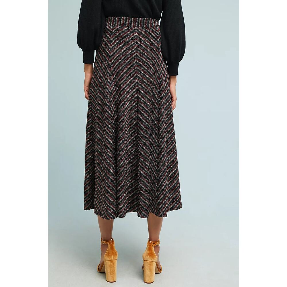 Anthropologie x Maeve Women's Chevron Shine Skirt Midi A Line Black Metallic M - Picture 3 of 10